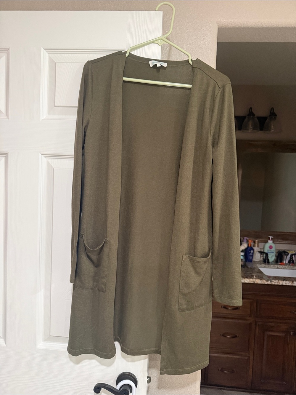 Grace & Lace Olive Green Open Front Long Cardigan